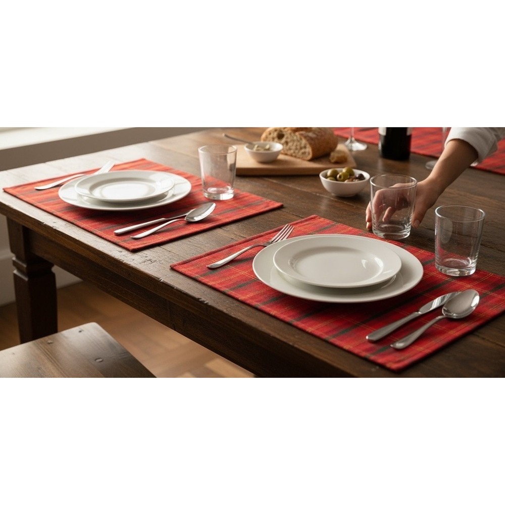 Liz Claiborne Red Tartan Plaid Placemats Set Of 2 Christmas Decor 18x13"